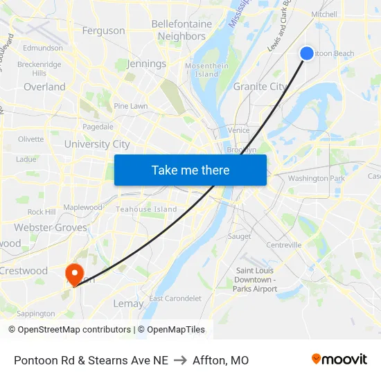 Pontoon Rd & Stearns Ave NE to Affton, MO map