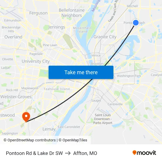 Pontoon Rd & Lake Dr SW to Affton, MO map