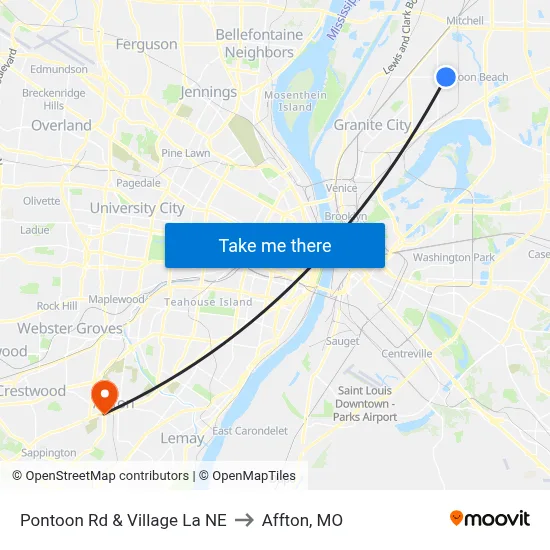 Pontoon Rd & Village La NE to Affton, MO map