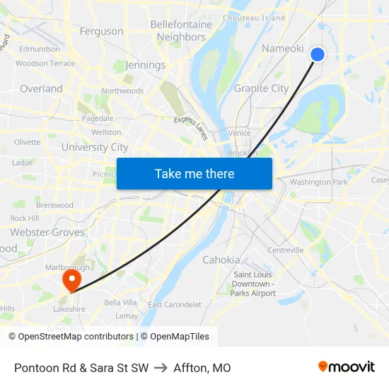 Pontoon Rd & Sara St SW to Affton, MO map