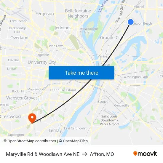 Maryville Rd & Woodlawn Ave NE to Affton, MO map