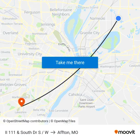 Il 111 & South Dr SW to Affton, MO map