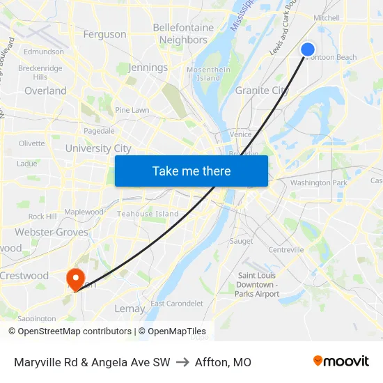 Maryville Rd & Angela Ave SW to Affton, MO map