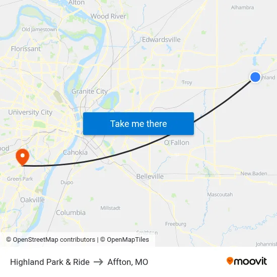 Highland Park & Ride to Affton, MO map