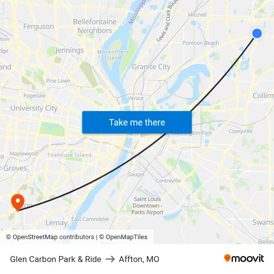 Glen Carbon Park & Ride to Affton, MO map