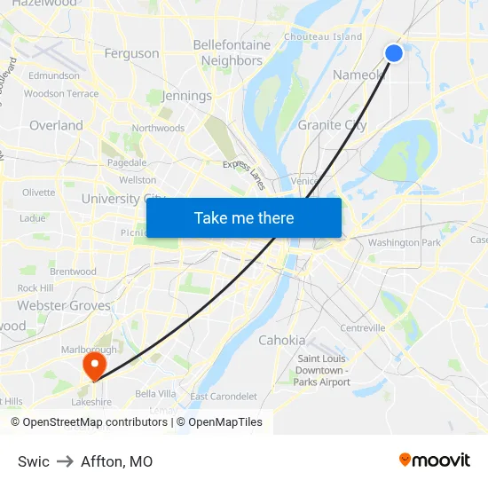 Swic to Affton, MO map
