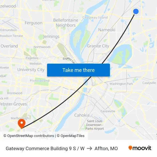 Gateway Commerce Building 9 S / W1 to Affton, MO map