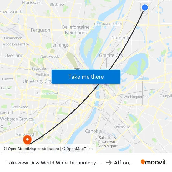 Lakeview Dr & World Wide Technology NE 2 to Affton, MO map