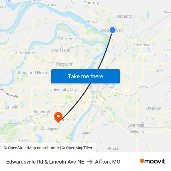 Edwardsville Rd & Lincoln Ave NE to Affton, MO map