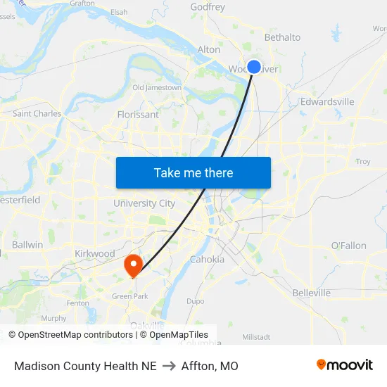 Madison County Health NE to Affton, MO map