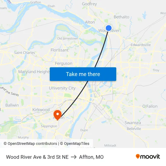 Wood River Ave & 3rd St NE to Affton, MO map