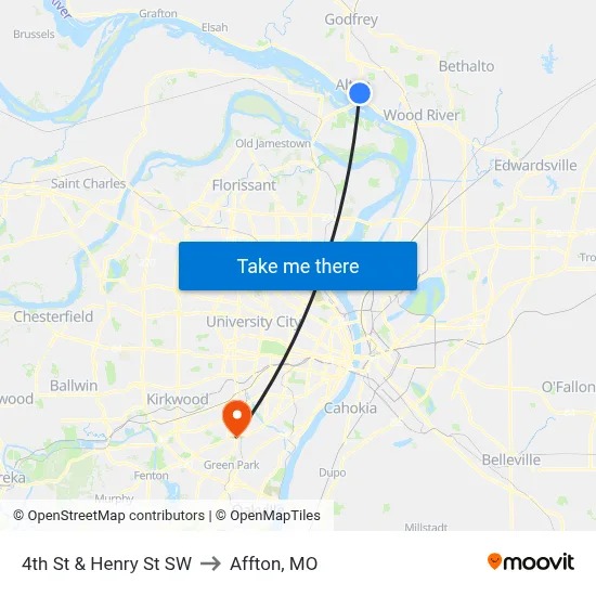 4th St & Henry St SW to Affton, MO map