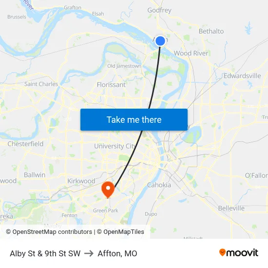 Alby St & 9th St SW to Affton, MO map