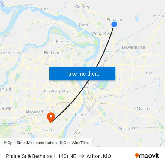 Prairie St & Bethalto( Il 140) NE to Affton, MO map