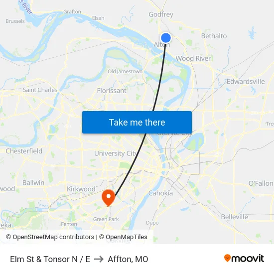 Elm St & Tonsor N / E to Affton, MO map