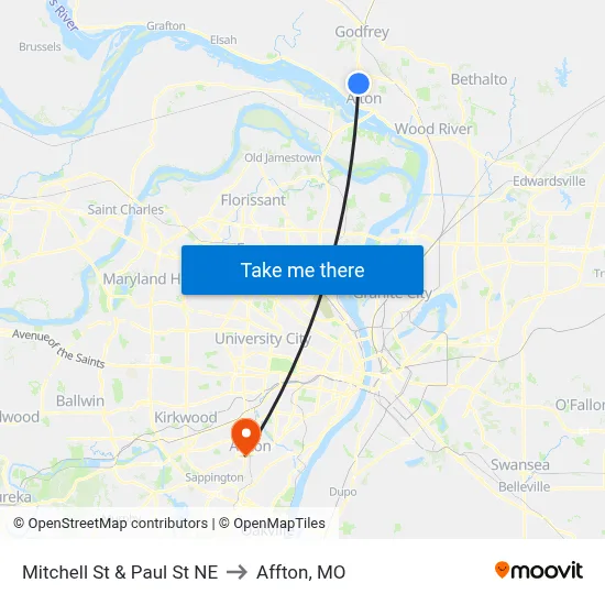 Mitchell St & Paul St NE to Affton, MO map