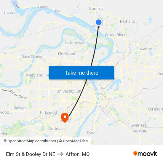 Elm St & Dooley Dr NE to Affton, MO map