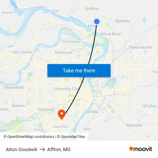 Alton Goodwill to Affton, MO map