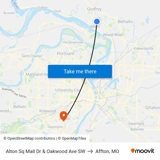 Alton Sq Mall Dr & Oakwood Ave SW to Affton, MO map