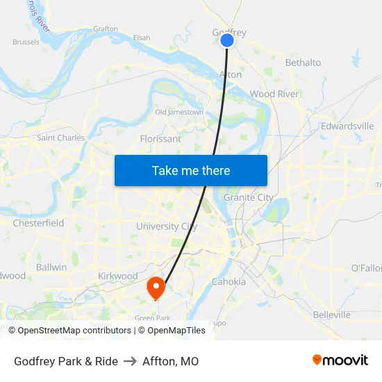 Godfrey Park & Ride to Affton, MO map