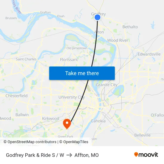 Godfrey Park & Ride SW to Affton, MO map