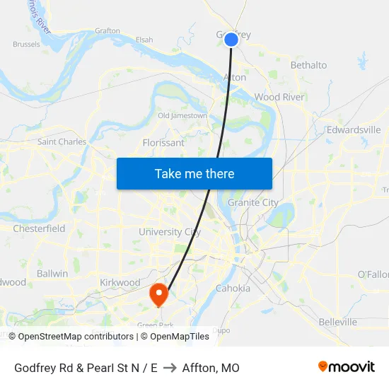 Godfrey Rd & Pearl St NE to Affton, MO map
