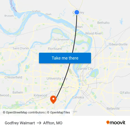 Godfrey Walmart 2 to Affton, MO map