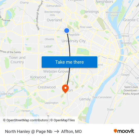 North Hanley @ Page Nb to Affton, MO map