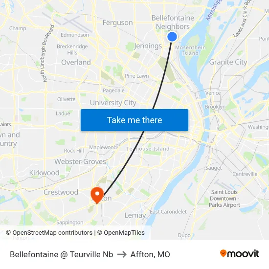 Bellefontaine @ Teurville Nb to Affton, MO map