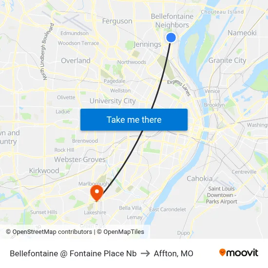 Bellefontaine @ Fontaine Place Nb to Affton, MO map