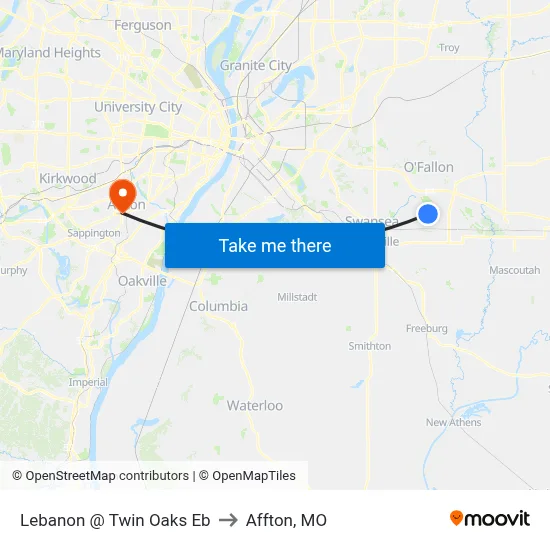 Lebanon @ Twin Oaks Eb to Affton, MO map