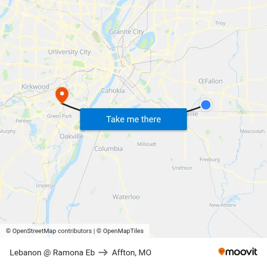 Lebanon @ Ramona Eb to Affton, MO map