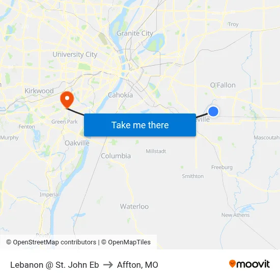 Lebanon @ St. John Eb to Affton, MO map