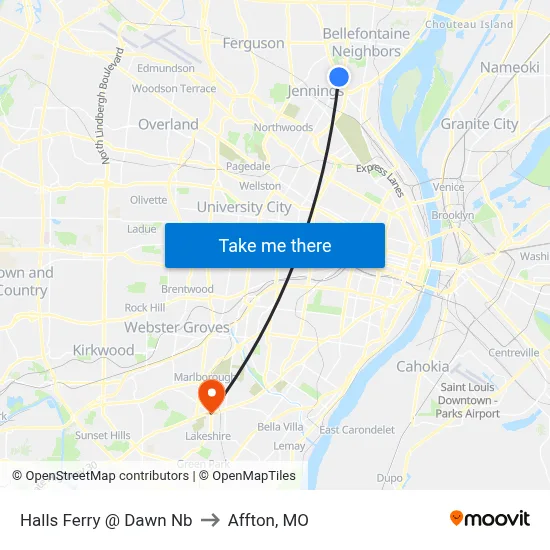 Halls Ferry @ Dawn Nb to Affton, MO map