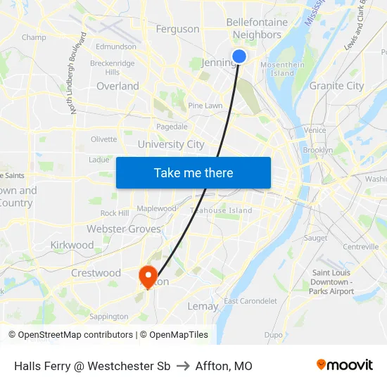 Halls Ferry @ Westchester Sb to Affton, MO map
