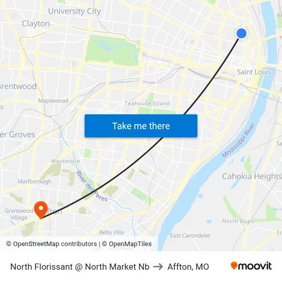 North Florissant @ North Market Nb to Affton, MO map
