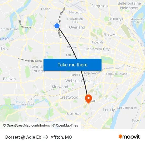 Dorsett @ Adie Eb to Affton, MO map