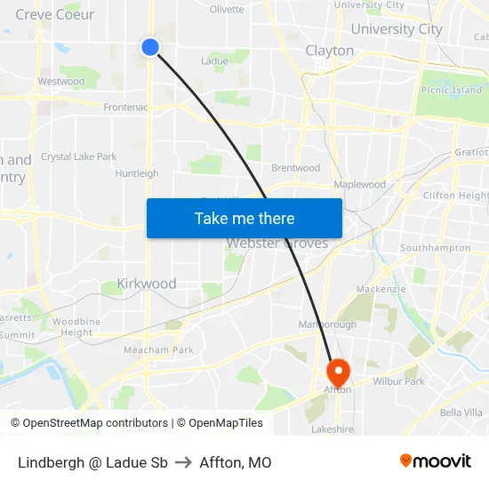 Lindbergh @ Ladue Sb to Affton, MO map