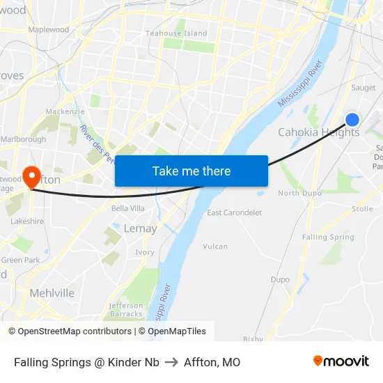 Falling Springs @ Kinder Nb to Affton, MO map