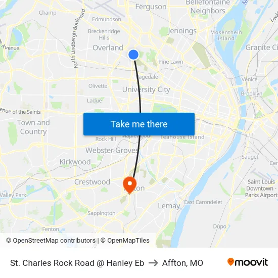 St. Charles Rock Road @ Hanley Eb to Affton, MO map
