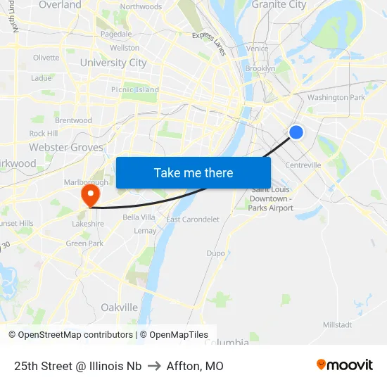 25th Street @ Illinois Nb to Affton, MO map