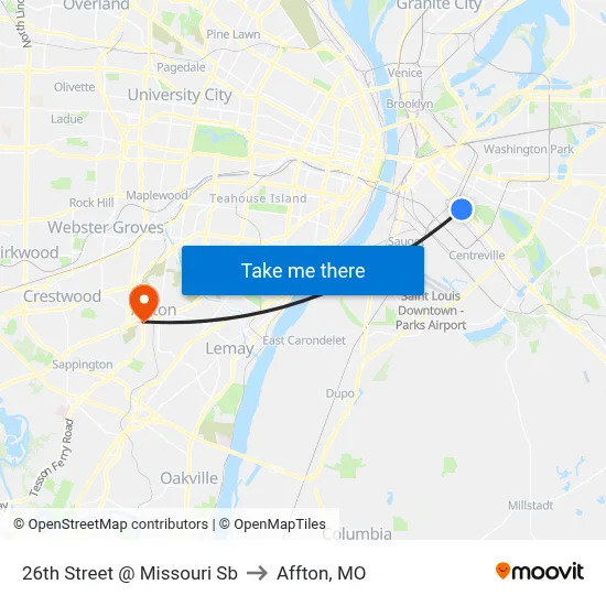26th Street @ Missouri Sb to Affton, MO map