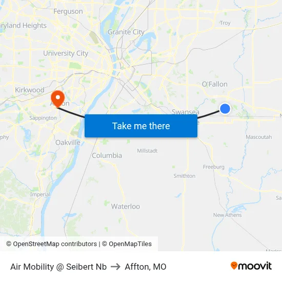 Air Mobility @ Seibert Nb to Affton, MO map