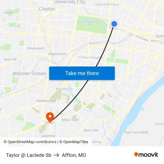 Taylor @ Laclede Sb to Affton, MO map