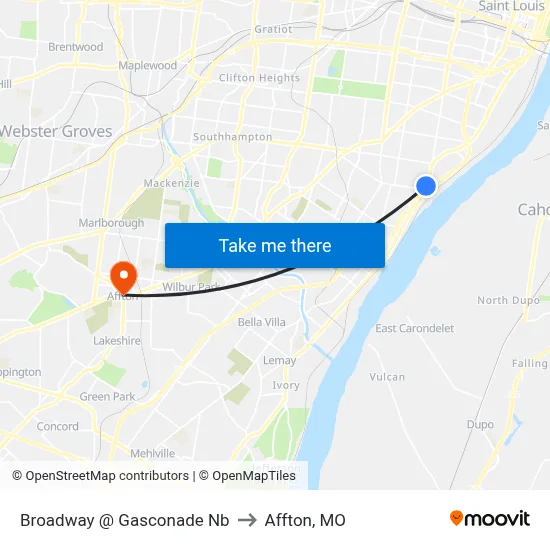 Broadway @ Gasconade Nb to Affton, MO map