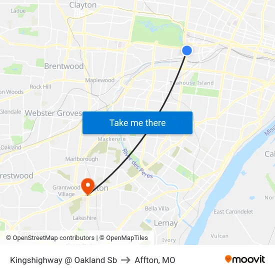 Kingshighway @ Oakland Sb to Affton, MO map