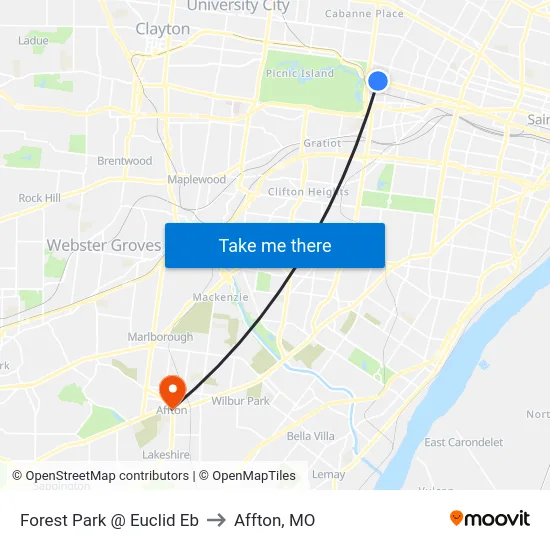 Forest Park @ Euclid Eb to Affton, MO map