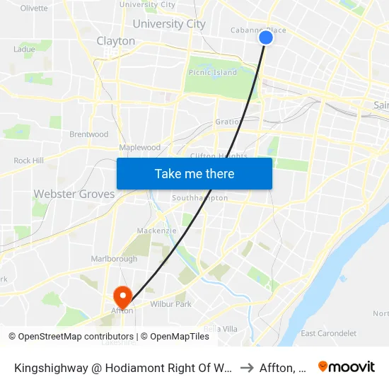 Kingshighway @ Hodiamont Right Of Way Sb to Affton, MO map