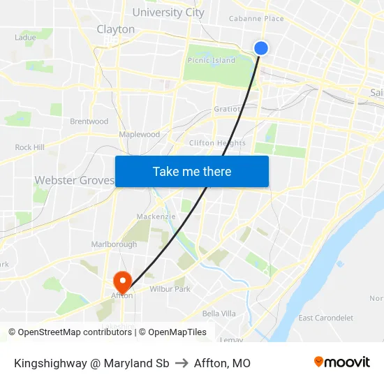 Kingshighway @ Maryland Sb to Affton, MO map