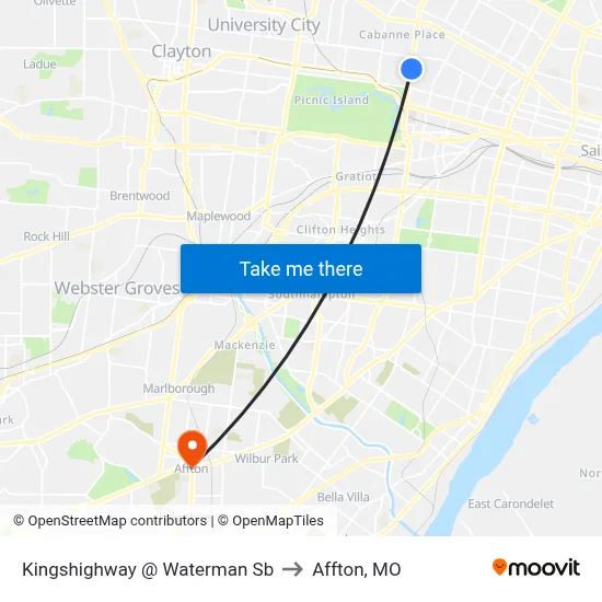 Kingshighway @ Waterman Sb to Affton, MO map